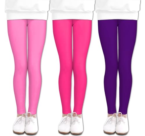 LUOUSE 3 Pack Teen Girls' Stretch Cute Dance Leggings Little Kids Skinny Solid Yoga Comfy Pants Full Length Size 12-13 Years