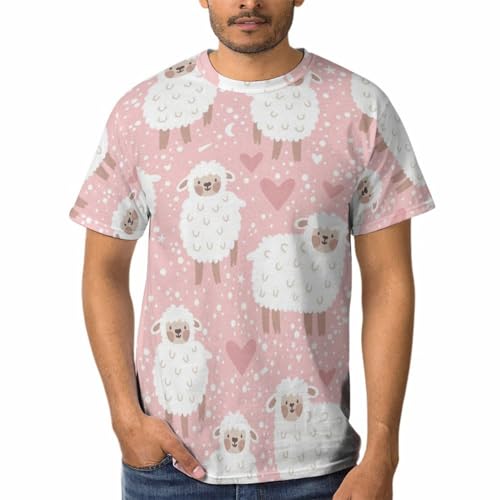 T-Shirt Col Rond Homme avec Dessin Animé Agneau en Coton Léger à Manches Courtes