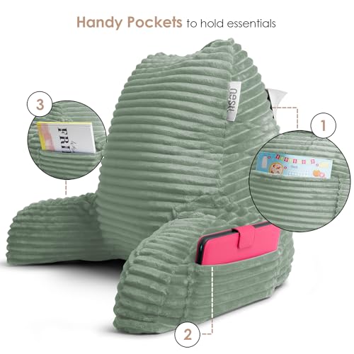 Image of Nestl Reading Pillow with Shredded Memory Foam, Luxe Cut Plush Back Pillow for Sitting Up in Bed, Back and Arms Adjustable Support for Adult & Teens, Backrest Pillows with Washable Cover Sage Green