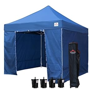 UNIQUECANOPY 10’x10′ Ez pop-up luifeltent, commerciële instant shelter, met 4 verwijderbare zijwanden met ritssluiting en zware roltas, 4 zandzakken, marineblauw