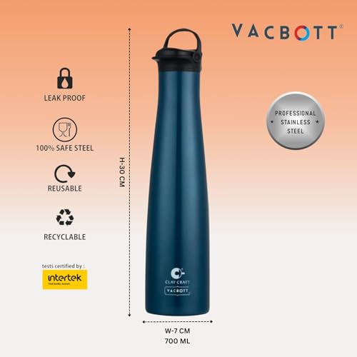 Image of Clay Craft Vacbott Vega Double Walled|18 Hours Hot and 24 Hours Cold Water Bottle Vacuum Insulated|Flask Bottle 650ml|2 Pcs|Home|Kitchen|Hiking|Travel Bottle|BIS Certified|1Year Limited Warranty
