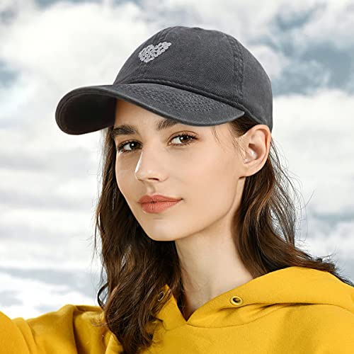 Womens Baseball Caps Black Baseball Cap Women Hats Ball Cap Cute Cotton Distressed Dad Vintage Adjustable Denim Plain Black Unstructured Small Low Profile Ladies Fits Well Fashion（Love） #TOP4