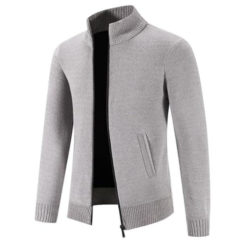 Men's Solid Color Stand Collar Thickened Knitted Cardigan, Warm Long Sleeve Loose Cardigan3