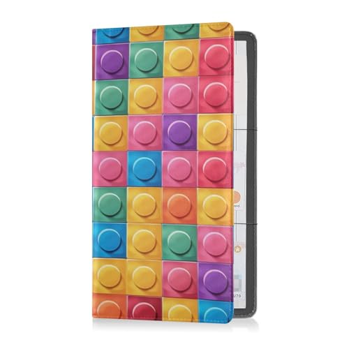 Porta carte di credito e assicurazione da auto pelle di alta qualità per uomini e donne per documenti essenziali patente di guida geometrici colorati mattoni Multi 1 size
