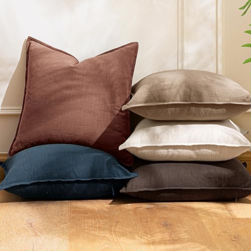 Image of 24x24 Inch Set of 2 Rust Red Decorative Linen Euro Solid Throw Pillow Covers Fall Boho Accent Farmhouse Couch Pillows Modern Neutral Home Decor for Bed Sofa Livingroom