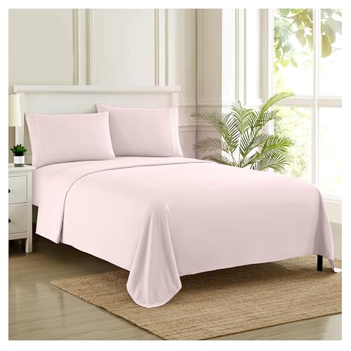 Split King Sheets - Breathable Luxury Sheets with Full Elastic & Secure Corner Straps Built In - 1800 Supreme Collection Extra Soft Deep Pocket Bedding Set, Sheet Set, Split King Size, Pale Pink