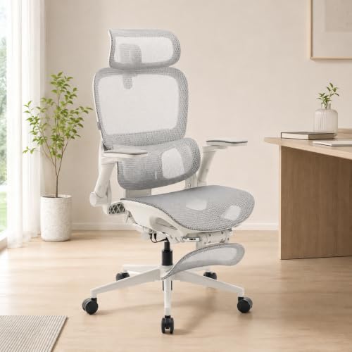 Image of SIHOO B300 PRO Ergonomic Office Chair with Footrest, 300 LBS, Grey | Adjustable Mesh Desk Chair, 4-Directional Lumbar & Adjustable Backrest, 6D Armrests, Swivel Computer Chair for Long Hours