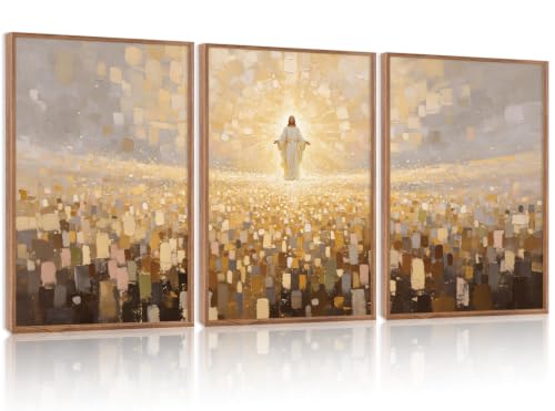 Texture Jesus Canvas Wall Art Set,Jesus Blessing Crowds Framed Wall Decor