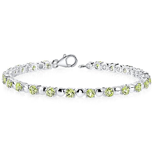 Peora Peridot Tennis Bracelet For Women 925 Sterling Silver, Natural Gemstone Birthstone, 6.75 Carats Total Round Shape, 7.75 Inches Length #TOP19