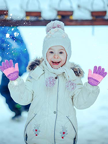 3 Paia Guanti in Maglia Invernali Caldi Guanti Elastici a Dita Intere Ragazzi Bambini (Colore Brillante, 7-11 anni)