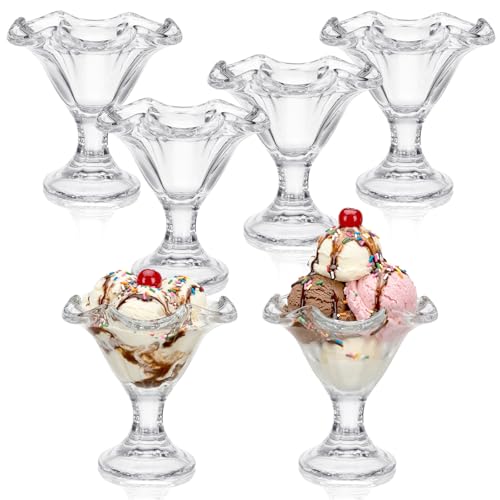 Willinglong 6 Pcs 8oz Glass Ice Cream Sundae Cups Clear