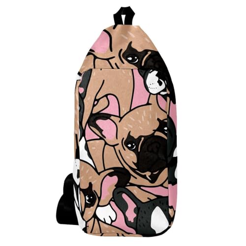 Sac à dos à bandoulière bouledogue français multicolore compact pour hommes et femmes