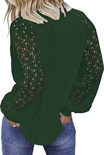Image of Shasmi Women's White Ballon Long Sleeve, Crew Neck Tops Lace Casual Loose Blouses T Shirts (Shree Top 29)