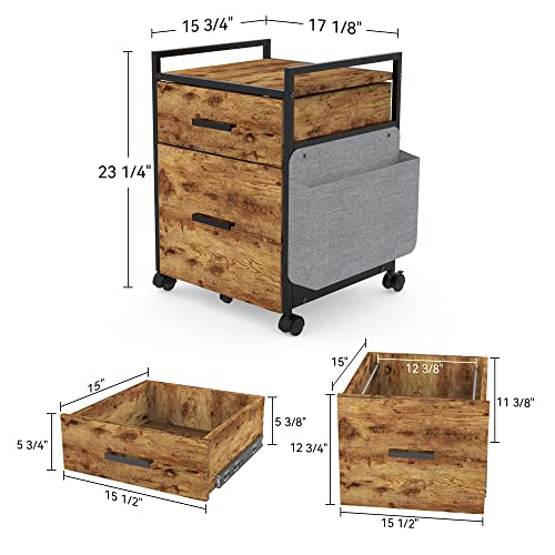 Eureka Ergonomic File Cabinet 2 Drawers, Rolling File Cabinet With Bag For Home Office, Under Desk Rolling File Cabinet, Wood Filing Cabinet, Printer Stand With Storage, Rustic Brown #TOP2