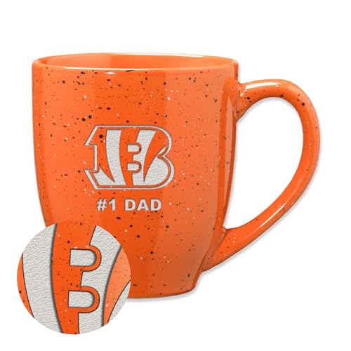 Rico Industries NFL Football Cincinnati Bengals #1Dad 16 oz Team Color Laser Engraved Speckled Ceramic Coffee Mug