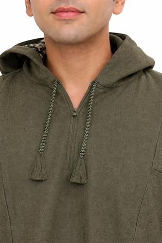 Image of Exotic India Men's Woolen Blend Kashmiri Phiran with Hood | Pure Wool Long Overcoat-Oversized Phiran for Men