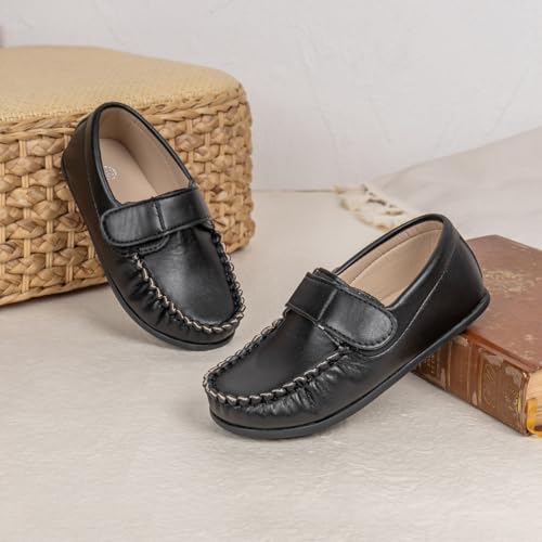 Image of Toddler Boys Girls PU Leather Loafers Little Kids Slip-On Texture Flats Boat Wedding Dress Shoes School Uniform Moccasins Daily Walking Shoes(Toddler /Little Kids)