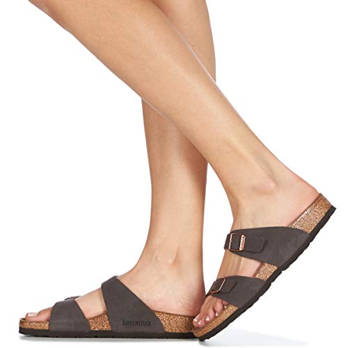 Image of Birkenstock Women's Heels Open Toe Sandals, Brown Marron Brushed Marron Habana Marron Brushed Marron Habana, 5.5 Narrow