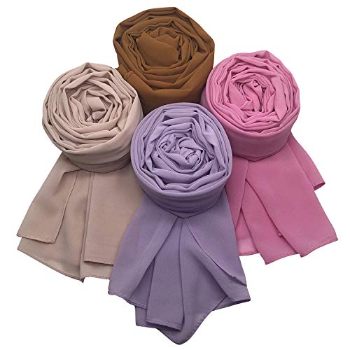 MANSHU 4 PCS Women Soft Chiffon Scarves Shawl Long Scarf Wrap Scarves.