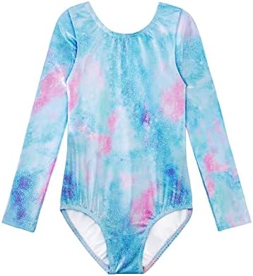 EQSJIU Long Sleeve Gymnastics Leotards For Girls Ballet Dance Wear Colorful Blue Fancy Aurora Clouds Dance Uniforms Primary Gymnastics Class Little Girl' Clothes 4-5t 4t 5t