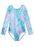 EQSJIU Long Sleeve Gymnastics Leotards For Girls Ballet Dance Wear Colorful Blue Fancy Aurora Clouds
