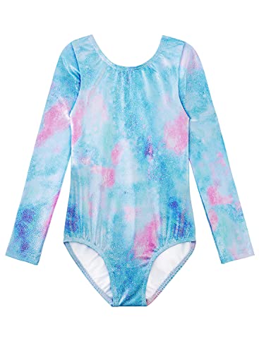 Eqsjiu Long Sleeve Gymnastics Leotards For Girls Ballet Dance Wear Colorful Blue Fancy Aurora Clouds Dance Uniforms Primary Gymnastics Class Little Girl' Clothes 4-5T 4T 5T #TOP2