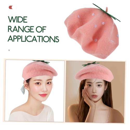 Kawaii Strawberry Beret Hat for Boy Girl Vintage Wool Artist Cap Adorable and Skin-Friendly for Autumn and Outdoor Activities3