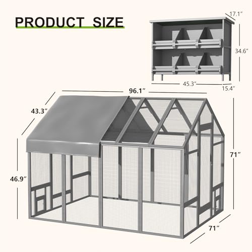TRYKERPET Large Wood Chicken Coop with Nesting Box, Wooden Chicken Coop with Run, Outdoor Walk-in Poultry Cage with Weatherproof Cover, Chicken House for Outside Farm Backyard