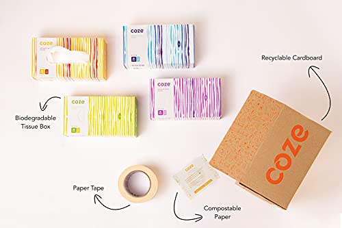Image of Coze Facial Tissue Box (3 Ply, 80 Pulls) | Pack of 4 Assorted Coloured Boxes | 100% Skin-safe, FDA Approved, OBA Free | Sleek Tissue Box for Car, Bathroom, Bedroom, Office | Tissue Papers for Face