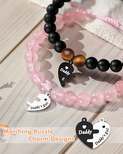 Father Daughter Matching Heart Bracelets- Fathers' Day, Birthday, Back to School, Christmas Gifts3