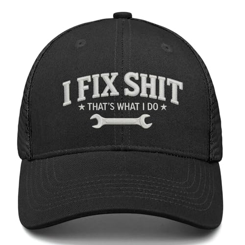 Stitchverse I Fix Shit Thats What I Do Mesh Baseball Cap for Men Funny Adjustable Embroidered Mechanic Trucker Hat Black
