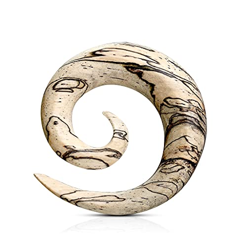 beyoutifulthings Dehn-Spirale Tamarind-Holz Beige-Gestreift Dehnstab Dehnanhänger Dehnungs-Schnecke Dehnungs-Sichel Ohr-Piercing Ohr-Schmuck 8mm