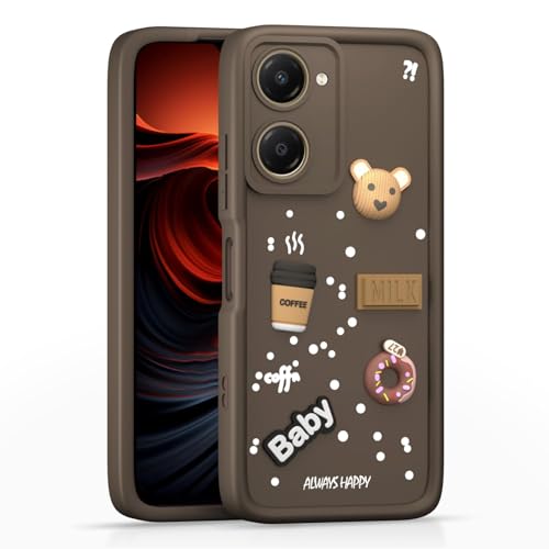 Image of Bintage Cute Fun Ball | Taddy Cartoon 3D Smiley Coffee Cup | Milk Donut | Full Camera Protection Back Cover Compatible for Vivo V2350 / Y18e / Y18 / Y18t - Brown
