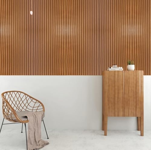Image of HOME13 Marble Wallpaper Self Adhesive Wallpaper Waterproof Marble Sticker Removable Wallpaper Kitchen Cabinet Countertop (Brown Fluted Wood, 2 Feet x 10 Feet)