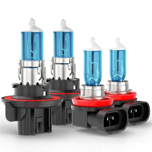 Image of Upgraded Halogen Headlight Bulbs for Nissan Sentra 2004 2005 2006 2007 2008 2009 2010 2011 2012, High Low Beams and Fog Lights Headlamp Combo, 5500K Warm White, 300% Brightness, Plug n Play, 4-Pack