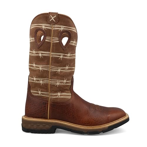 Image of Twisted X Men's 12 inch Western Work Boot, Square Toe with CellStretch, Rustic Brown & Lion Tan, 8.5 EE