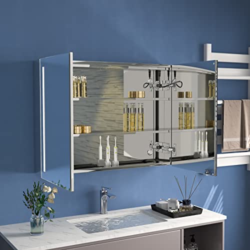 Seenvlog Medicine Cabinet With Lights,Led Medicine Cabinet For Bathroom With Defogger,Dimmer,Memory Function,2 Doors,23.62"* 31.5"Lighted Medicine Cabinet，Surface Mount, Stainless Steel #TOP6