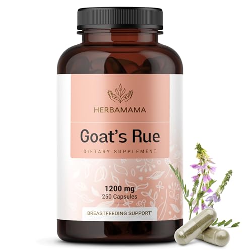 Image of HERBAMAMA Goat's Rue Capsules - 1200mg Galega Officinalis for Mother's Breast Milk Lactation Support - Vegan, Non-GMO Goats Rue Herb Lactation Supplement