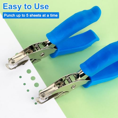 Image of Single Hole Punch 2 Pack, 1 /4 inch and 1 /8 inch Hole Punch with Soft Grip Blue | Silicone Handles, Crafts and Paper, Sturdy One Hole Puncher for Kids and Adults, Home, Office, Classroom