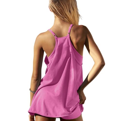 Image of UNIANKIYA Womens Workout Romper Dress with Shorts Underneath Sleeveless Spaghetti Straps Athletic Outfits Casual Vacation