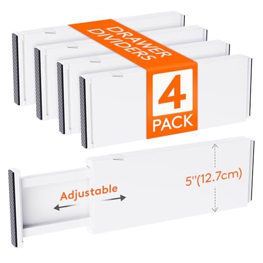 Lifewit 4 Pack Drawer Dividers Plastic 5" High, 13.5-22" Adjustable Drawer Organizers for Clothes, Expandable Dresser Separators in Bedroom/Bathroom/Kitchen/Fridge/Office Organization and Storage