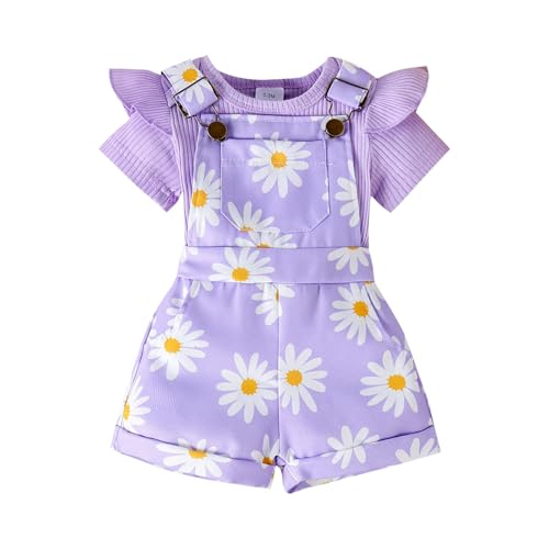 Baby Girls Clothes Set 2 Piece Summer Casual Cute Short Sleeve Rompers and Overalls Shorts 0-3 Years Toddler Outfits