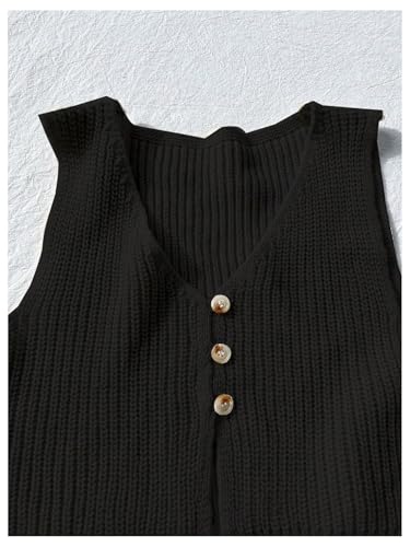 Image of SweatyRocks Women's Button Front Sweater Vest Split V Neck Sleeveless Crop Knit Tops