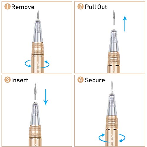 Professional 30000RPM Rechargeable Nail Drill Portable Electric Nail File Manicure Pedicure Machine with 11 in 1 Nail Drill Bits and Sanding Bands for Acrylic Gel Nails(Champagne)