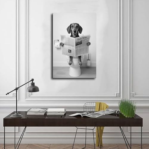 Impression sur toile teckel lisant le journal pour déco de WC 61x91cm