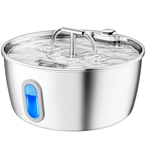 Cat Water Fountain Stainless Steel - 3.2L/108oz Pet Water Fountain for Cats Indoor - Automatic Pet Watering Dispenser (1 Sponge)