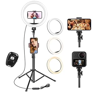 UPhitnis 10″ Ring Light with Tripod Stand & Phone Holder, Selfie Ring Light with 63″ Tripod Stand with 3 Light Modes & 10 Brightness Level for YouTube/Instagram/Video/Photography/Live Streaming