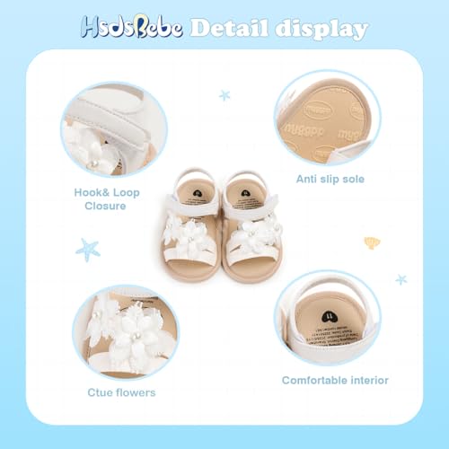 Image of HsdsBebe Baby Girls Sandals Bohemia Flower Bow Soft Sole Toddler First Walkers Beach Summer Shoes