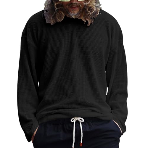 Men Long Sleeved Top Versatile Handsome Classic Trend Mode Men Running Shirt Soft Retro Men Sweatshirt Comfortable Loose Men Base Shirt A-Black 3XL