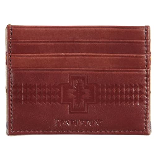 Pendleton Leather Slim Wallet, Wyeth Trail Pattern, Red Brown, Wool Front Panel, Card Slots with Bill Compartment, 4x3 Inches2